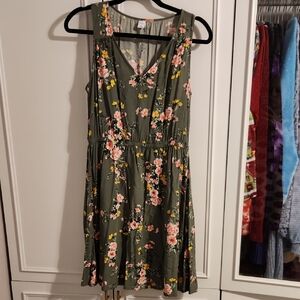 Floral Sleeveless Dress - Green